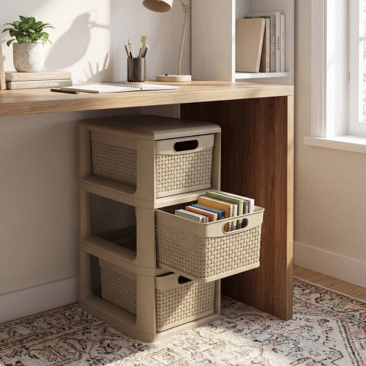 3-Drawer Storage Organizer with Wicker Patterns-Black W2B