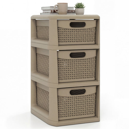 3-Drawer Storage Organizer with Wicker Patterns-Black W2B