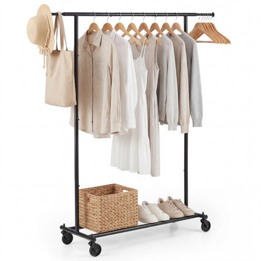 Mobile Garment Rack with Extendable Rods Heavy-Duty Metal Clothes Stand on Wheels W2B