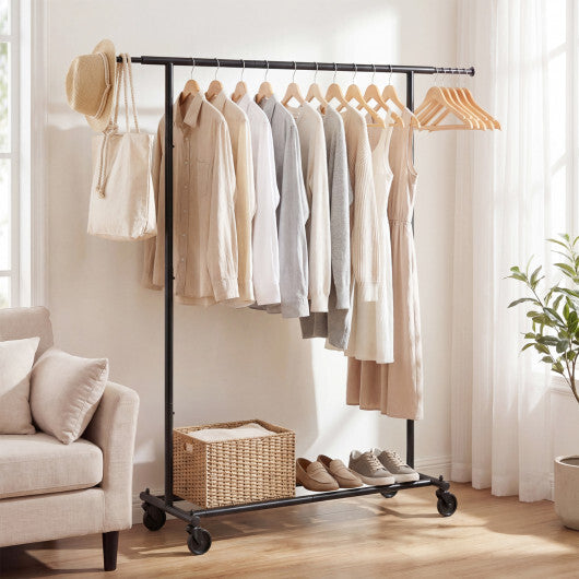 Mobile Garment Rack with Extendable Rods Heavy-Duty Metal Clothes Stand on Wheels W2B