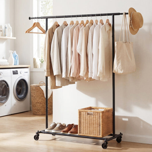 Mobile Garment Rack with Extendable Rods Heavy-Duty Metal Clothes Stand on Wheels W2B