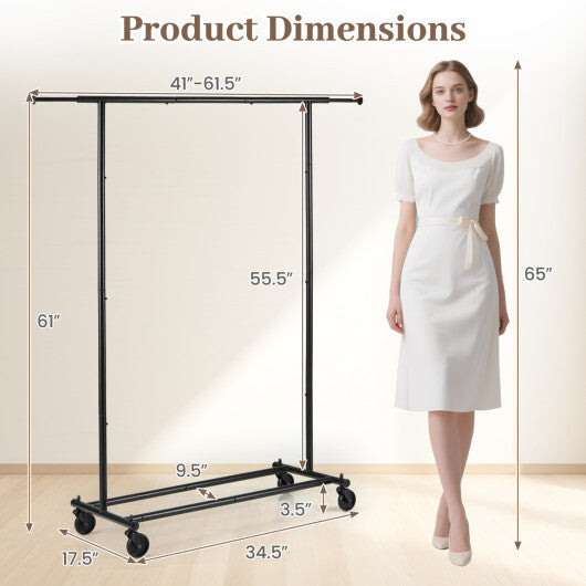 Mobile Garment Rack with Extendable Rods Heavy-Duty Metal Clothes Stand on Wheels W2B