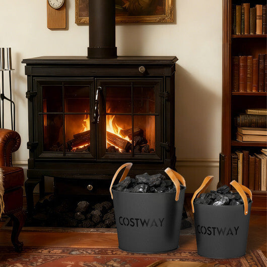 Ash Bucket Set of 2 Metal Coal Ash Can Set with 11.5 Gal and 8.5 Gal Bucket for Fireplace Fire Pits W2B