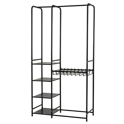 Portable Closet with Pants Hangers and 2 Hanging Rods and 4 Storage Shelves-Black W2B