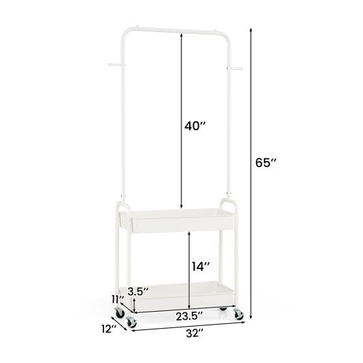 Heavy-Duty Laundry Cart with Hanging Rod and 2 Storage Baskets for Bedroom-Black W2B