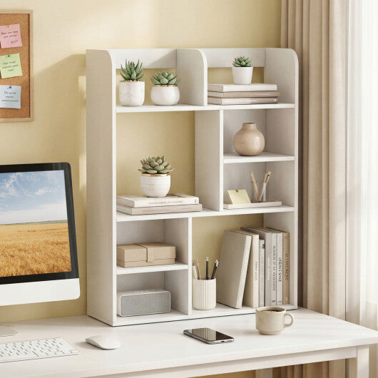 Desktop Display Rack with 8 Open Cubes for Home Office-White W2B