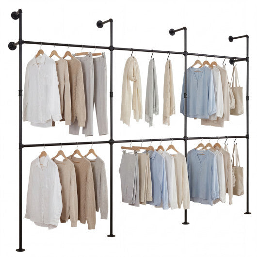 Wall Mounted Pipe Clothing Rack with 6 Hanging Rods-Black W2B
