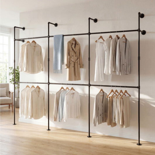 Wall Mounted Pipe Clothing Rack with 6 Hanging Rods-Black W2B