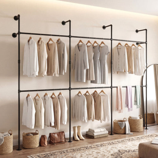 Wall Mounted Pipe Clothing Rack with 6 Hanging Rods-Black W2B