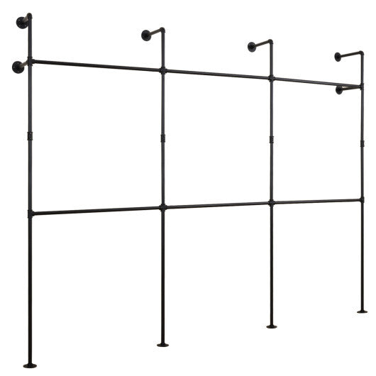 Wall Mounted Pipe Clothing Rack with 6 Hanging Rods-Black W2B