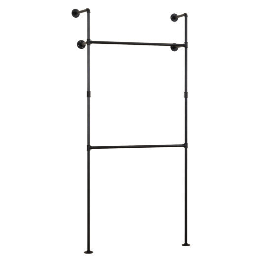 Wall Mounted Pipe Clothing Rack with 2 Hanging Rods-Black W2B