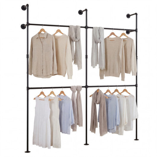 Wall Mounted Pipe Clothing Rack with 4 Hanging Rods-Black W2B