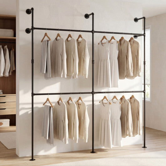 Wall Mounted Pipe Clothing Rack with 4 Hanging Rods-Black W2B