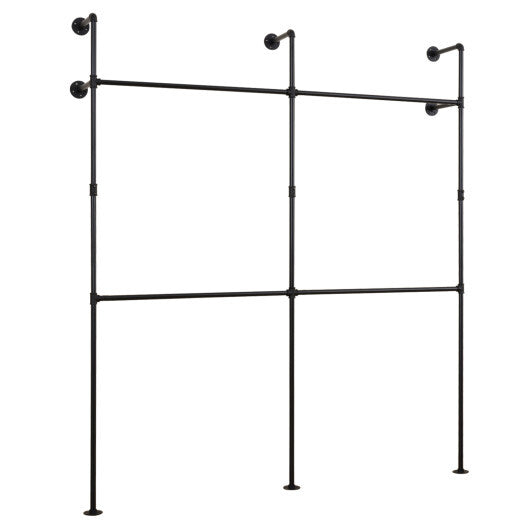 Wall Mounted Pipe Clothing Rack with 4 Hanging Rods-Black W2B