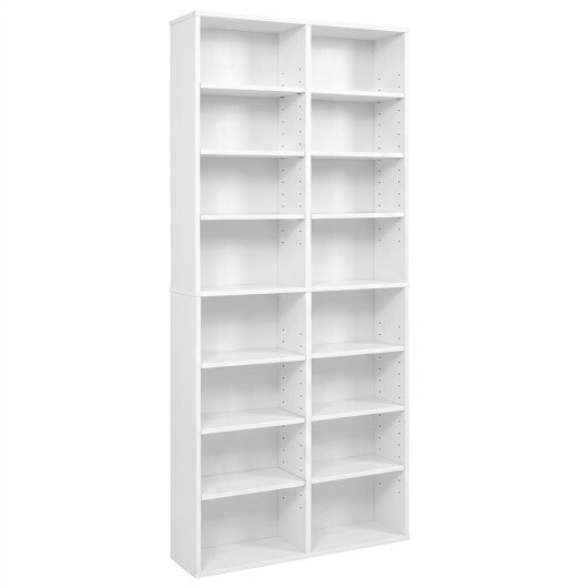 16 Compartment CD Storage Unit 54" Freestanding Open Display Shelf with 12 Removable Shelves-White W2B