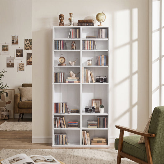 16 Compartment CD Storage Unit 54" Freestanding Open Display Shelf with 12 Removable Shelves-White W2B