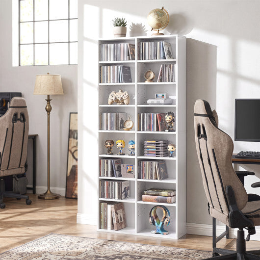 16 Compartment CD Storage Unit 54" Freestanding Open Display Shelf with 12 Removable Shelves-White W2B