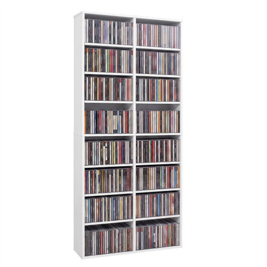 16 Compartment CD Storage Unit 54" Freestanding Open Display Shelf with 12 Removable Shelves-White W2B