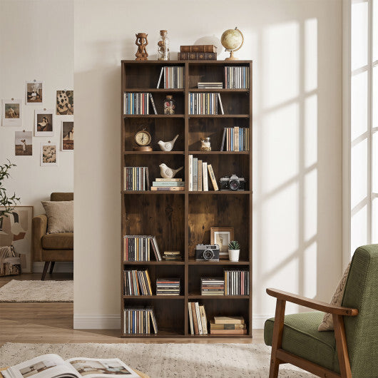 16 Compartment CD Storage Unit 54" Freestanding Open Display Shelf with 12 Removable Shelves-White W2B
