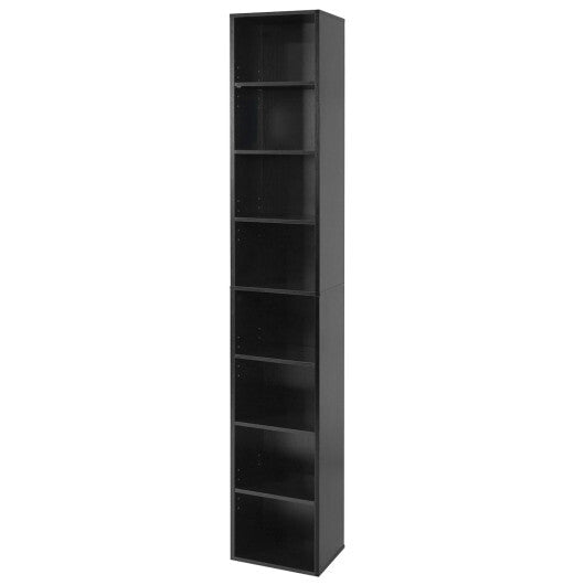 8-Tier Narrow Bookshelf with 4 Adjustable Shelves and Storage Cubes-Black W2B