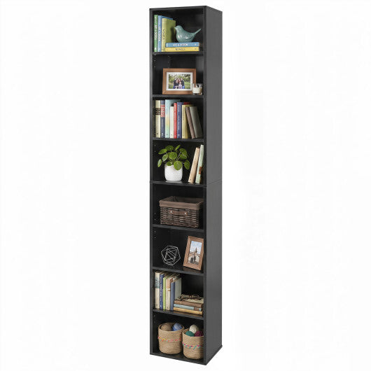 8-Tier Narrow Bookshelf with 4 Adjustable Shelves and Storage Cubes-Black W2B