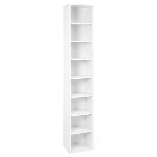 8-Tier Narrow Bookshelf with 4 Adjustable Shelves and Storage Cubes-Black W2B