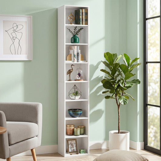 8-Tier Narrow Bookshelf with 4 Adjustable Shelves and Storage Cubes-Black W2B