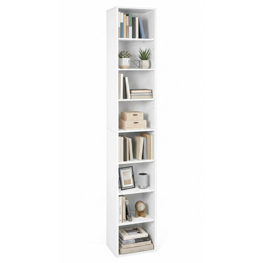 8-Tier Narrow Bookshelf with 4 Adjustable Shelves and Storage Cubes-Black W2B