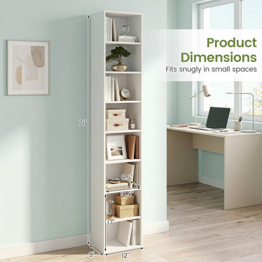 8-Tier Narrow Bookshelf with 4 Adjustable Shelves and Storage Cubes-Black W2B