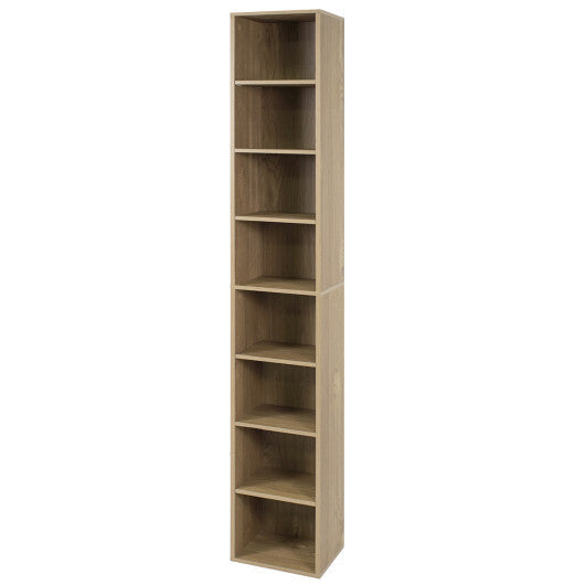 8-Tier Narrow Bookshelf with 4 Adjustable Shelves and Storage Cubes-Black W2B