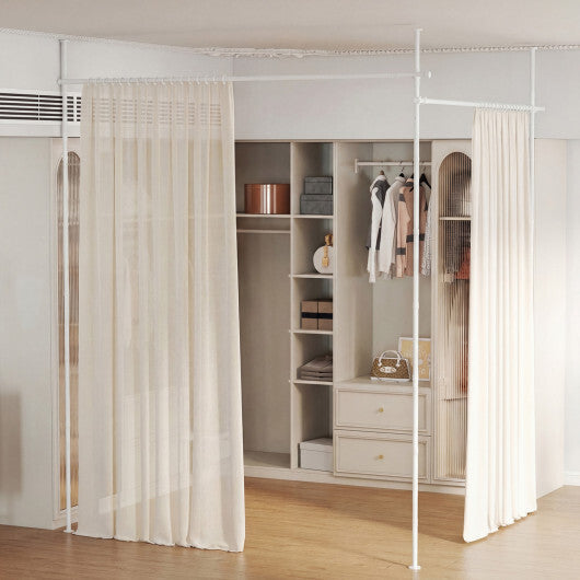Room Divider Curtain Rod with Adjustable Floor to Ceiling Tension Rod (Curtains Not Included)-White W2B