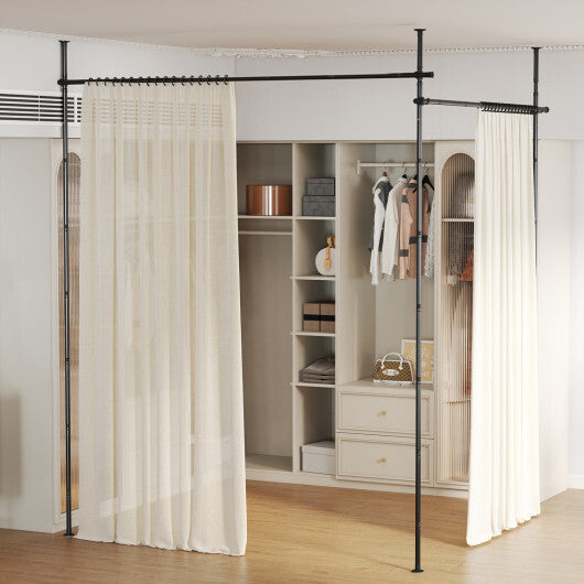 Room Divider Curtain Rod with Adjustable Floor to Ceiling Tension Rod (Curtains Not Included)-White W2B