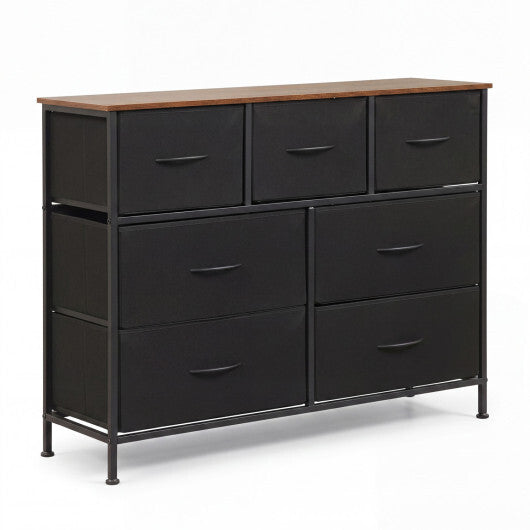 7-Drawer Wide Dresser with 2-Sized Folding Fabric Drawers for Bedroom-Black W2B