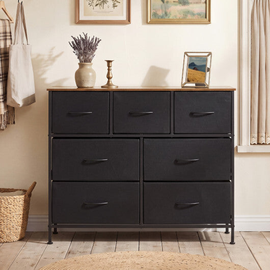 7-Drawer Wide Dresser with 2-Sized Folding Fabric Drawers for Bedroom-Black W2B