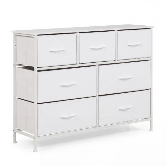 7-Drawer Wide Dresser with 2-Sized Folding Fabric Drawers for Bedroom-Black W2B