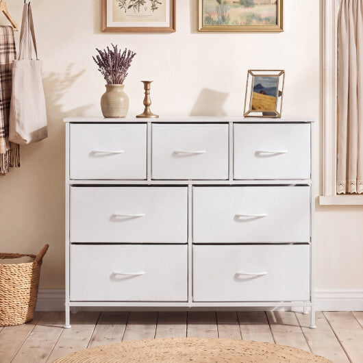 7-Drawer Wide Dresser with 2-Sized Folding Fabric Drawers for Bedroom-Black W2B