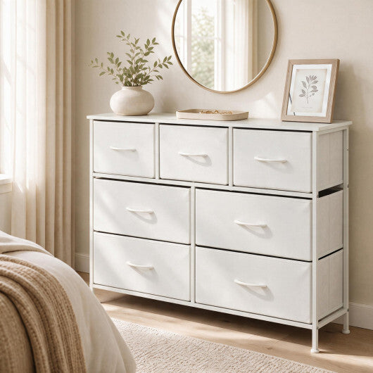 7-Drawer Wide Dresser with 2-Sized Folding Fabric Drawers for Bedroom-Black W2B