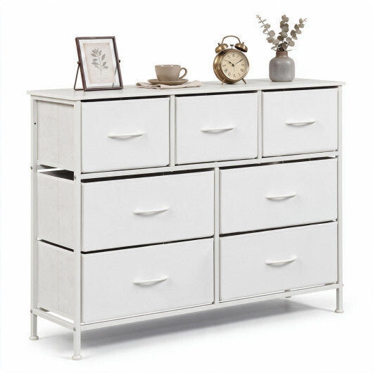 7-Drawer Wide Dresser with 2-Sized Folding Fabric Drawers for Bedroom-Black W2B