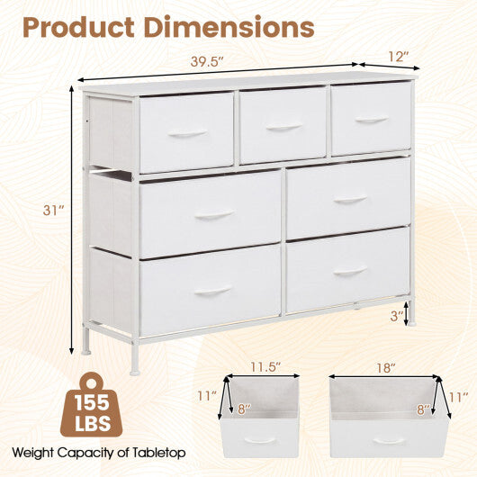 7-Drawer Wide Dresser with 2-Sized Folding Fabric Drawers for Bedroom-Black W2B