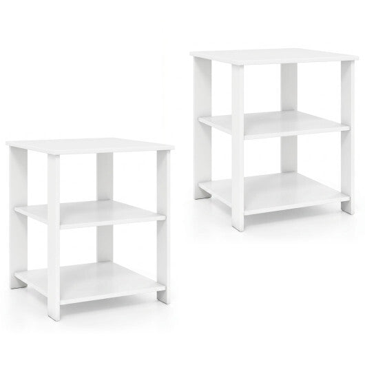 3-Tier Modern Nightstand Square Side Table with Open Storage Shelves Set of 2-White W2B