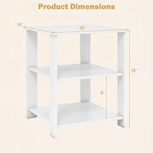 3-Tier Modern Nightstand Square Side Table with Open Storage Shelves Set of 2-White W2B