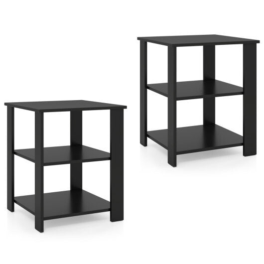 3-Tier Modern Nightstand Square Side Table with Open Storage Shelves Set of 2-White W2B