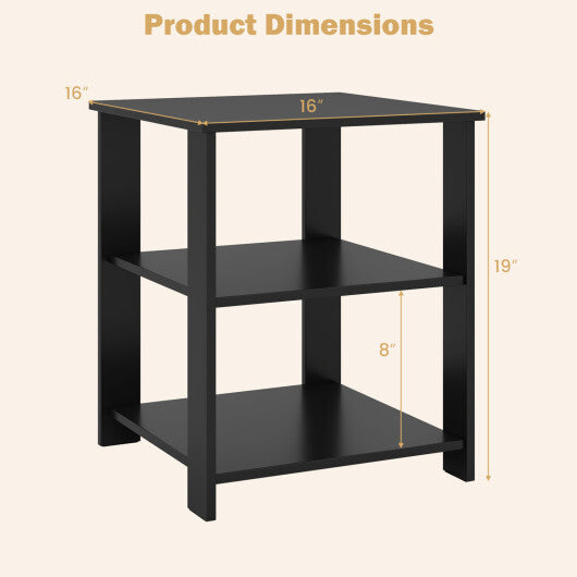 3-Tier Modern Nightstand Square Side Table with Open Storage Shelves Set of 2-White W2B