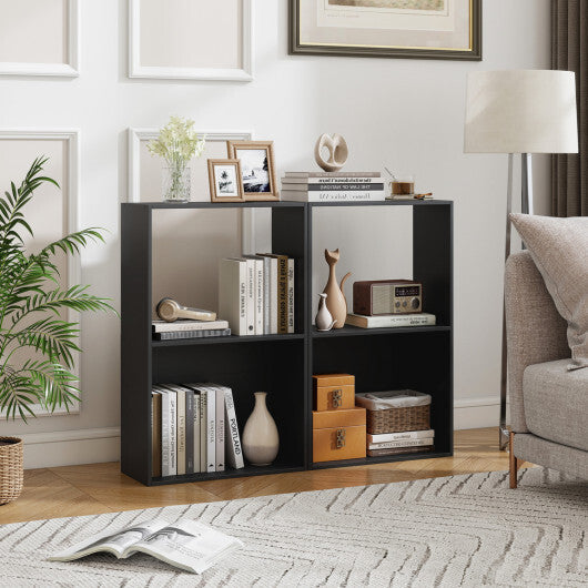 Set of 2 3-Tier Bookshelf with Open Storage Compartment and Freestanding Display Shelf-Black W2B