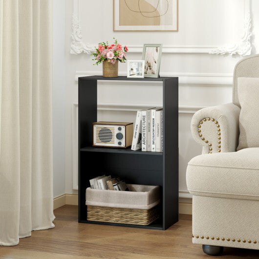 Set of 2 3-Tier Bookshelf with Open Storage Compartment and Freestanding Display Shelf-Black W2B