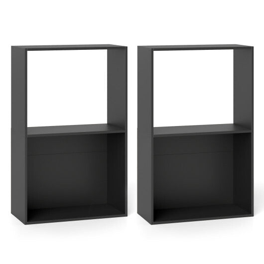 Set of 2 3-Tier Bookshelf with Open Storage Compartment and Freestanding Display Shelf-Black W2B