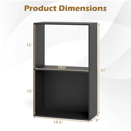 Set of 2 3-Tier Bookshelf with Open Storage Compartment and Freestanding Display Shelf-Black W2B