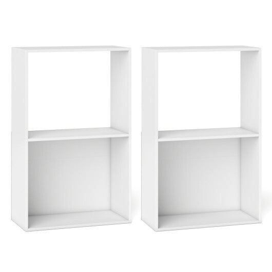 Set of 2 3-Tier Bookshelf with Open Storage Compartment and Freestanding Display Shelf-Black W2B