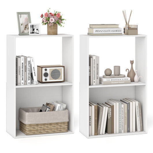 Set of 2 3-Tier Bookshelf with Open Storage Compartment and Freestanding Display Shelf-Black W2B