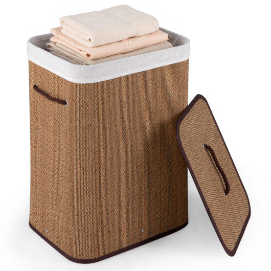 19 Gal Capacity Bamboo Clothes Hamper with Removable Liner and Portable Handles-Brown W2B